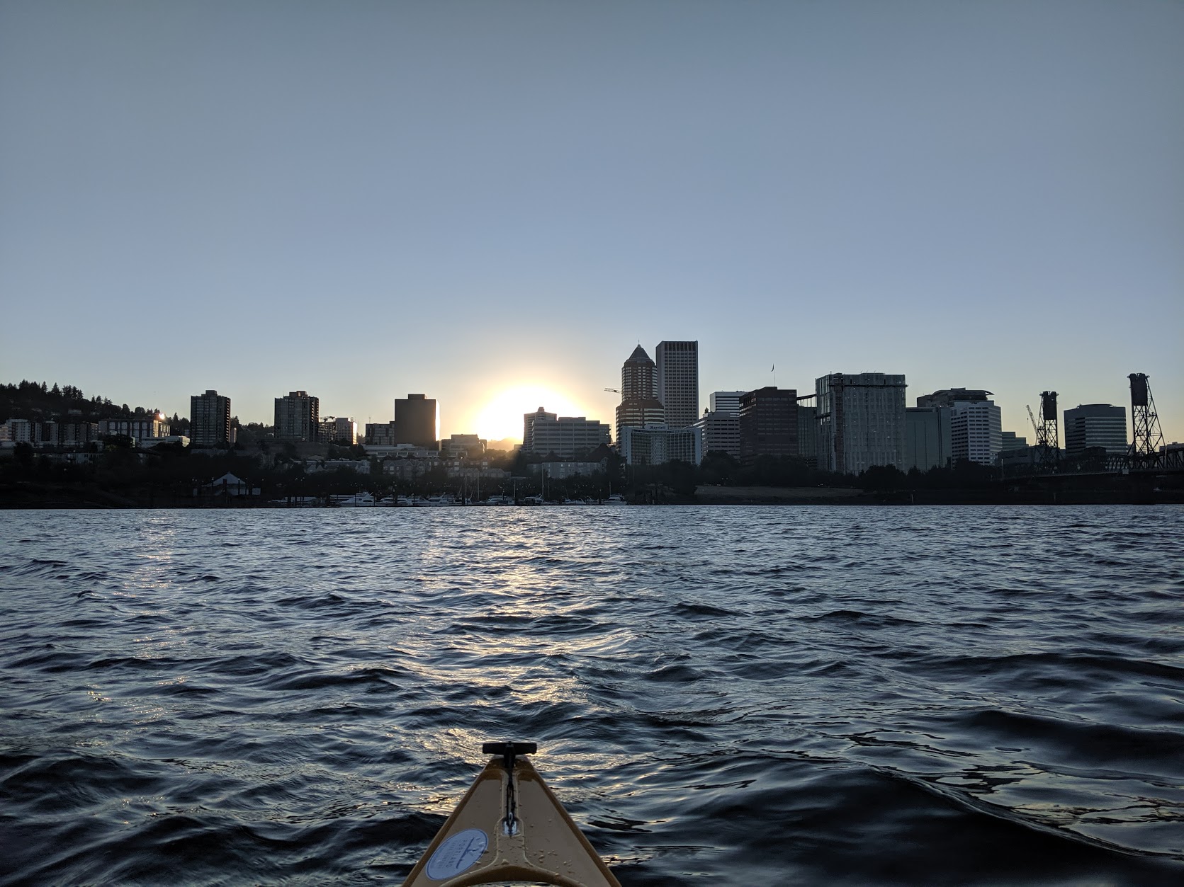 Sunset over the Portland skyline from the water