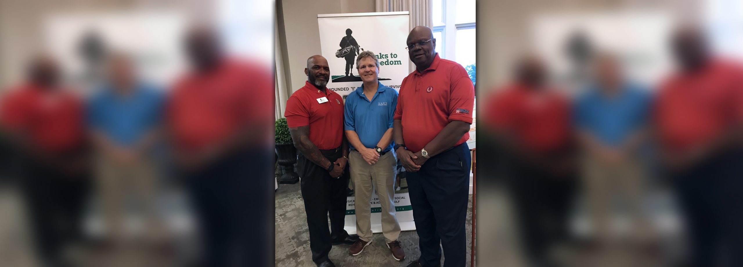 1SG (R) T.A. Henry, Links to Freedom Board Member (left); Jeff Foulk, SURVICE CEO (middle); MG (R) Peet Proctor, DLA Foundation Board Member (right)